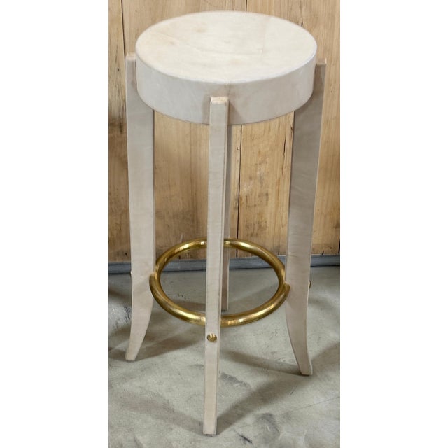 Three Patinated Leather & Brass Barstools Signed Karl Springer, 1990 For Sale - Image 6 of 8