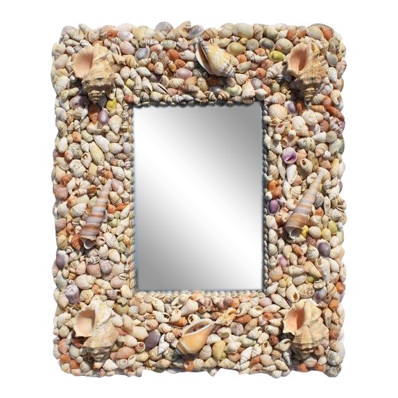 Coastal Rectangular Sea Shell Encrusted Wall Mirror For Sale