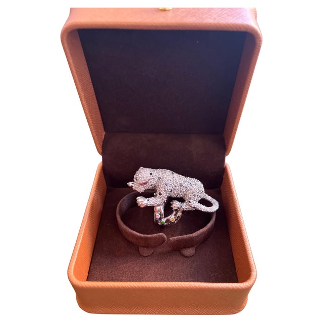 Bochic “Orient” Multi Sapphire & Ruby Panther Vintage Ring Set In 18 K Gold & Silver Natural Sapphires from Sri Lanka...