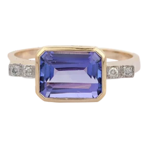 Genuine Tanzanite With Tiny Diamonds Cocktail Ring Size 7