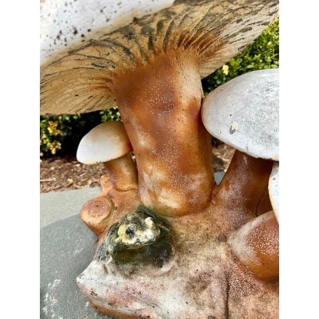 Cast Stone Mushroom Toadstool Garden Sculpture With Frog For Sale - Image 11 of 12