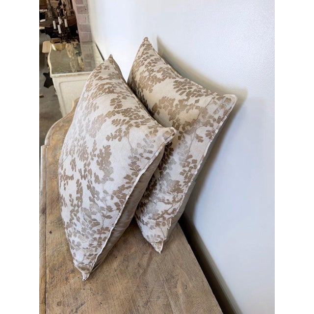 Pair of Custom White Pillows W/ Fern Botanical Design For Sale - Image 10 of 11