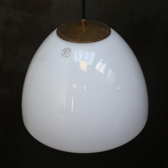 Metal Mid-Century White Opaline Glass Ceiling Lamps with Brass Top by Philips, Holland For Sale - Image 7 of 8