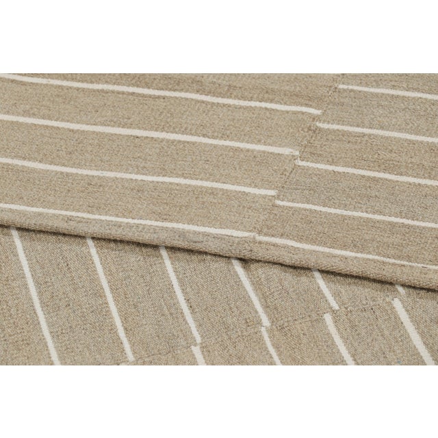 Textile Rug & Kilim’s Contemporary Kilim, Beige and Taupe With Textural White Stripes For Sale - Image 7 of 7