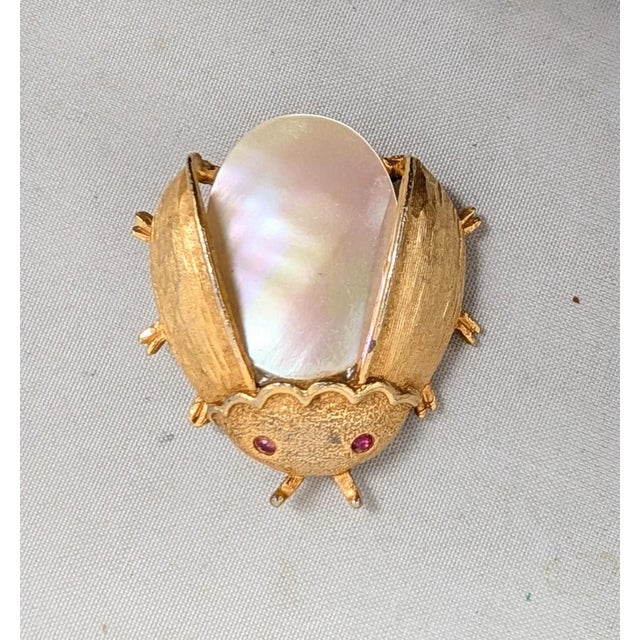 Vintage 1970s Napier Goldtone Mother-of-Pearl Bug Brooch For Sale In Philadelphia - Image 6 of 8