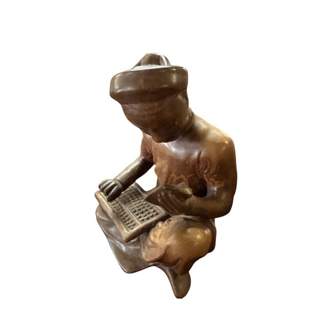 Vintage Chinoiserie Hand-Carved Soapstone Scholar Figurines With Abacus & Tablet, Set of 2 For Sale - Image 4 of 12