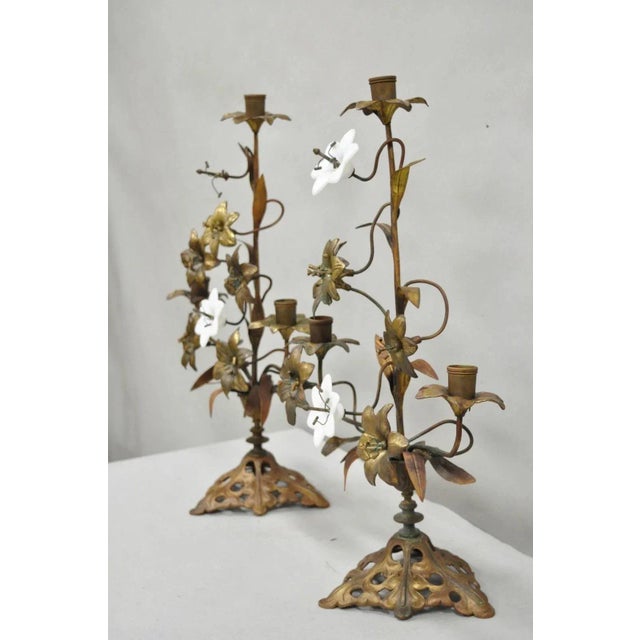 Antique French Baroque Gold Gilt Bronze Altar Church Candlestick Candelabra Pair For Sale - Image 12 of 12