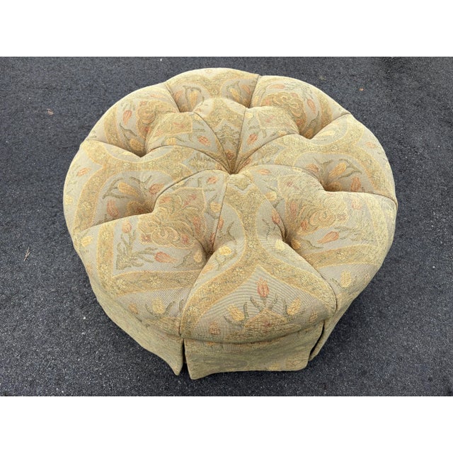 Tan French Abusson Style Upholstered Skirted Ottoman by Pearson For Sale - Image 8 of 9