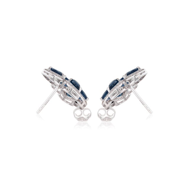 14k Solid Gold Wing-Shaped 4.02 Ct Blue Sapphire Diamond Cluster Earrings- 2 Pieces For Sale - Image 9 of 14