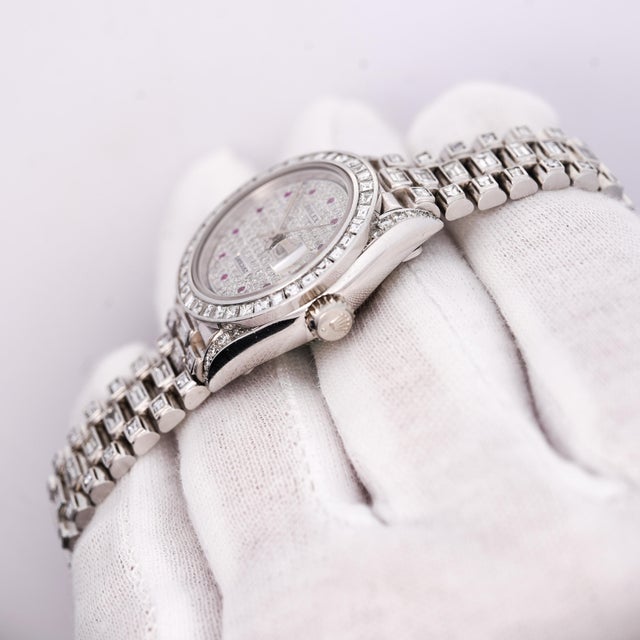 Rolex Platinum DateJust Presidential 15 Carat Diamond 26mm Watch For Sale - Image 10 of 11