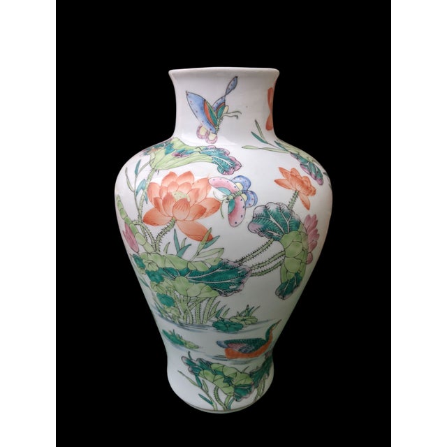 White Vintage Chinese Qianlong Mark Famille Verte Porcelain Baluster Vase For Sale - Image 8 of 15