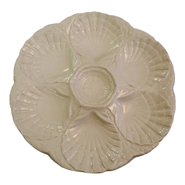 Vintage Sarreguemines France Majolica Scallop Shell Oyster Plate For Sale