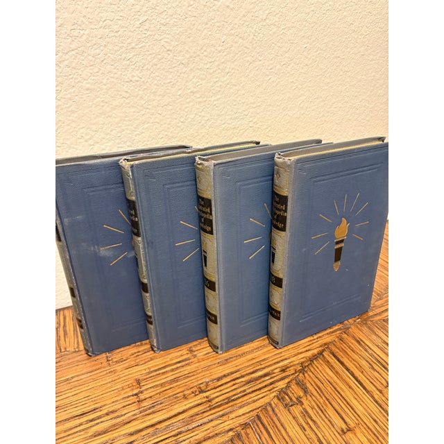 Paper Vintage Monochromatic Silvery Blue/ Navy Encyclopedia Hardcover Stack - Set of 4 - Royal Octavo Format - Volumes 14-16 & 18 - Dark Academia Decor For Sale - Image 7 of 8