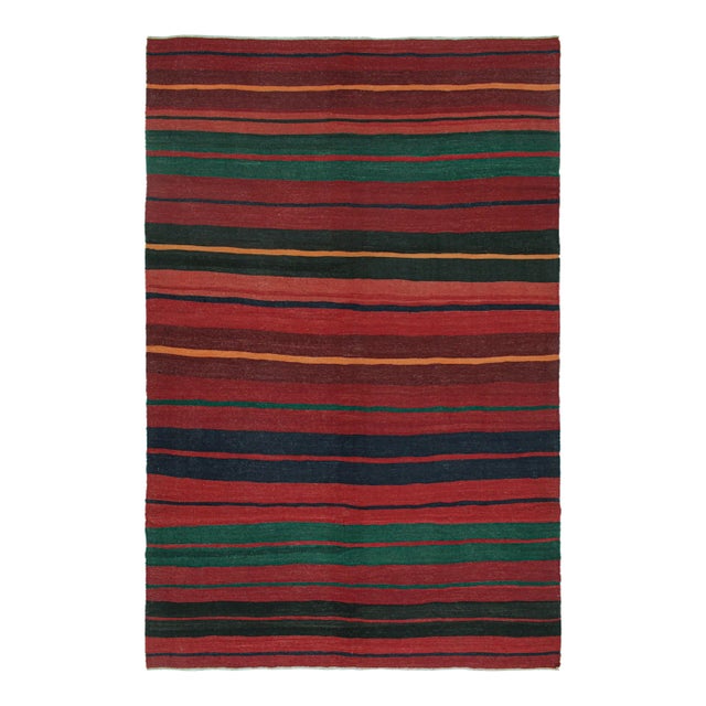 Vintage Karadagh Persian Kilim in Red With Multicolor Stripes by Rug & Kilim For Sale