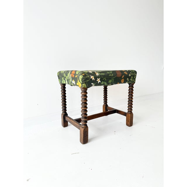 19th Century Rustic Farmhouse Bobbin Turned Ottoman with Upholstered Seat For Sale - Image 4 of 13