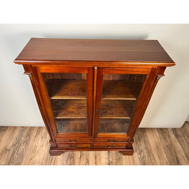 Vintage Victorian Style Glass Door Mahogany Bookcase For Sale - Image 4 of 11