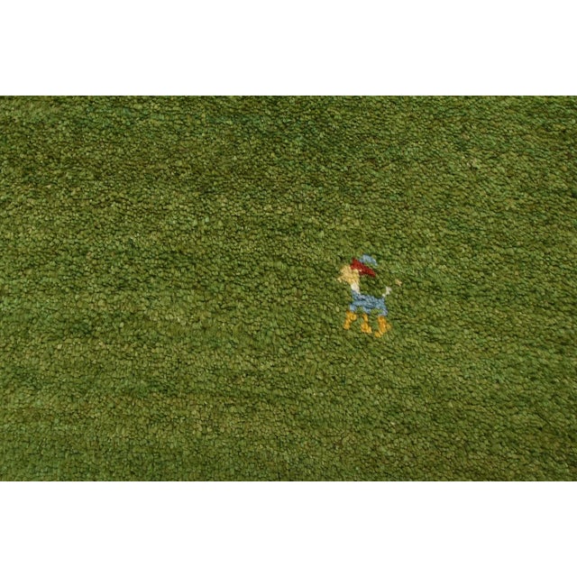 Gabbeh Rug 5’1” X 6’6” Green Wool Vintage Tribal Hand-Knotted Carpet For Sale - Image 4 of 13