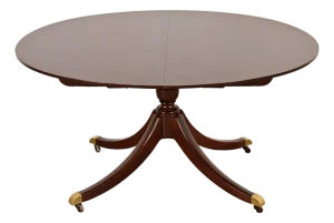 Baker Furniture Georgian Cherry Wood Pedestal Extension Dining Table, Newly Refinished