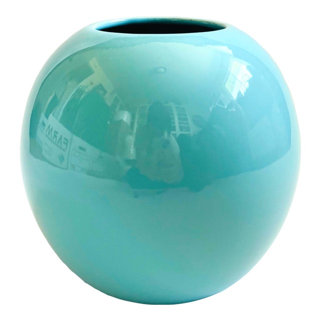 Postmodern Ceramic Blue Orb Vase For Sale