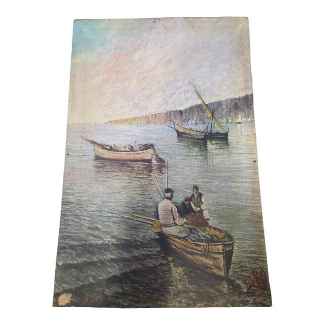 De Risi, Seascape with Fishermen ,Early 1900s, Oil on Canvas, Framed For Sale - Image 10 of 18