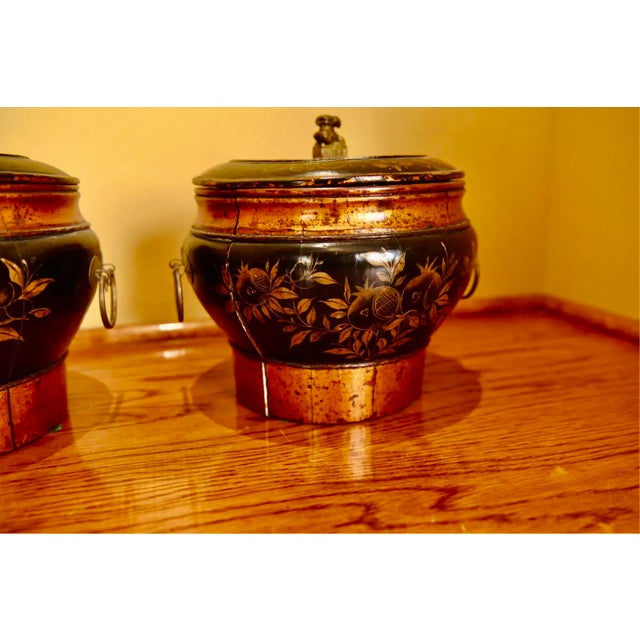 Wood Antique Chinese Lacquered Wooden Lidded Storage Vessels—A Pair For Sale - Image 7 of 11