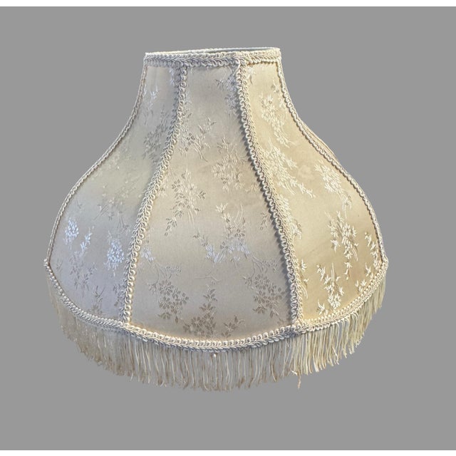 Late 20th Century Vintage Silk Brocade Fabric Lampshade Fringe Scalloped Boudoir For Sale - Image 5 of 6
