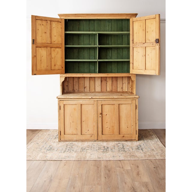 French Country Large Antique Irish Pine Kitchen Cabinet For Sale - Image 3 of 5