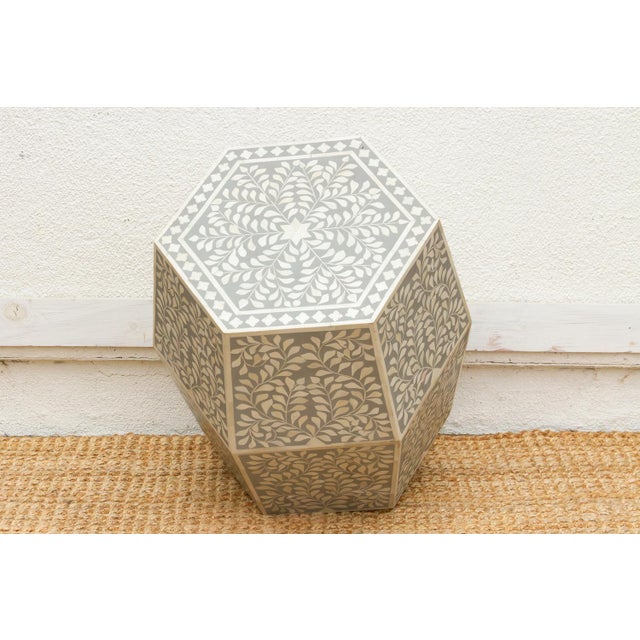 Sculptural Floral Octogonal Inlay End Table For Sale In Los Angeles - Image 6 of 7