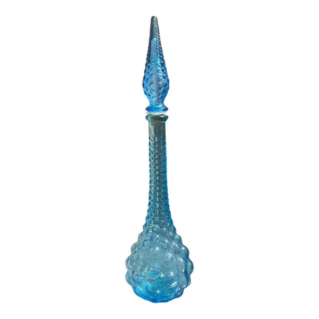 Mid Century Modern Kingfisher Blue Empoli Genie Bottle For Sale