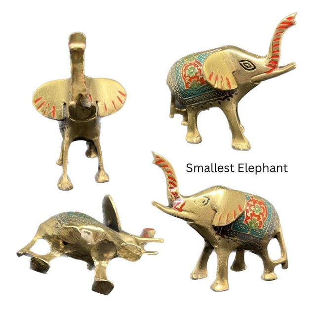 1960s Set of Three 1960s Hand-Painted India Brass Lucky Elephants For Sale - Image 5 of 7