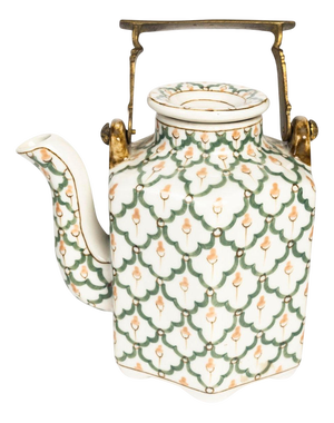 Porcelain Teapot with Bronze Handle, 20th Century
