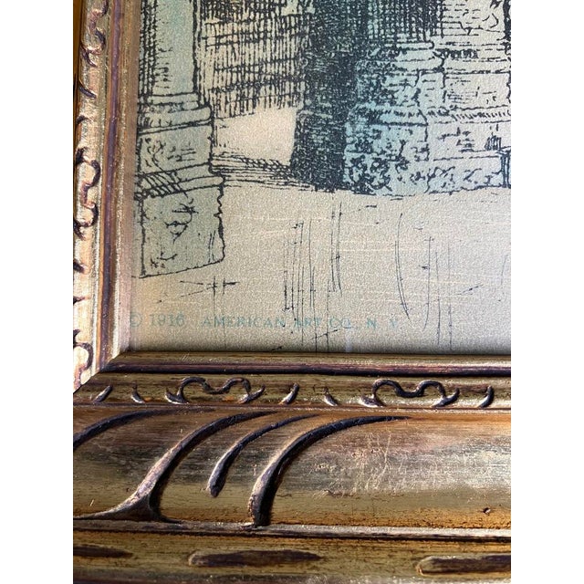 Gothic Antique American Arts Co. Ny Colored Etching Print of "Reims Cathedral" in Gilded Frame For Sale - Image 3 of 9