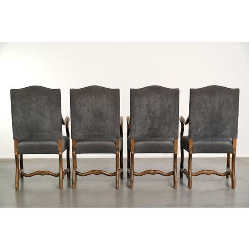 19th Century Dining Chairs with Fabric Seats and Armrests with Wood Carvings Os De Mouton, Set of 10 For Sale - Image 3 of 18