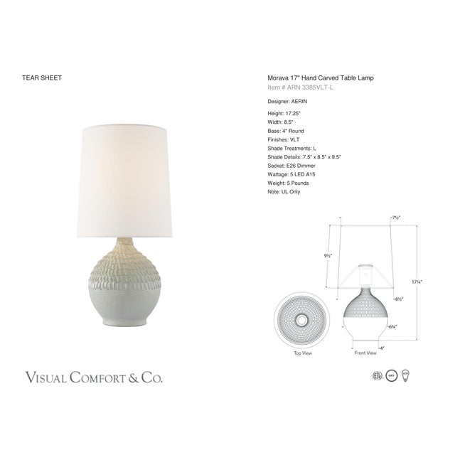 AERIN by Visual Comfort Signature Morava 17" Hand Carved Table Lamp in Volcanic White with Linen Shade Designer: AERIN...