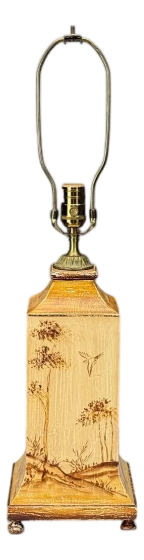 Chinoiserie, Painted Wood, Brass, Table Lamp, Usa, 1960s