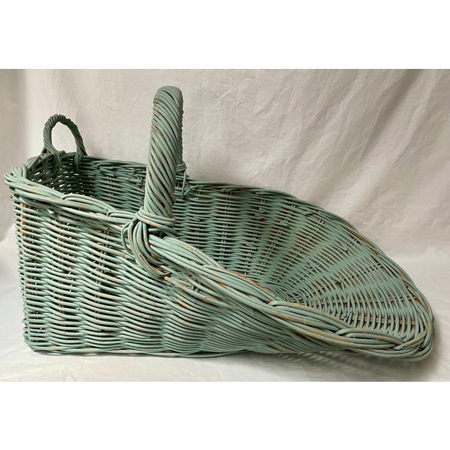 Light Green Vintage Large Wicker Gathering Harvest Basket For Sale - Image 8 of 12