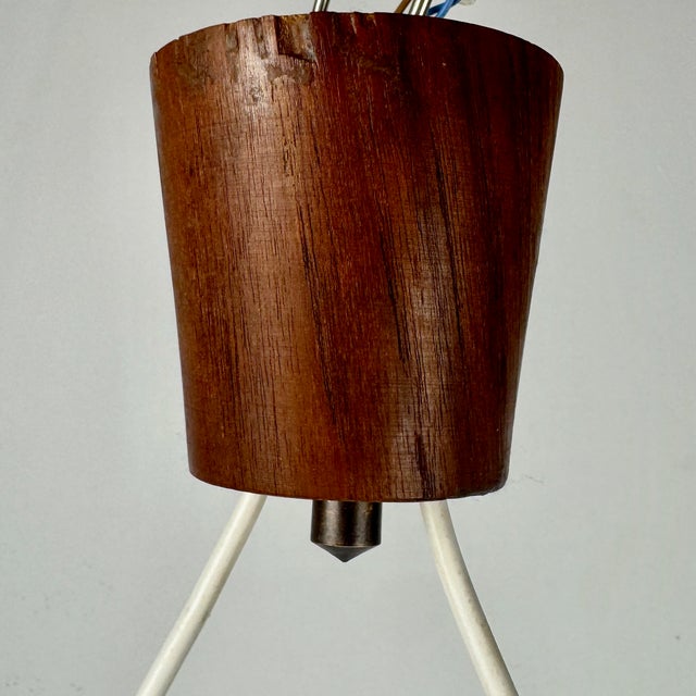 Mid-Century Modern Scandinavian Teak and White Glass Double Pendant Light, 1960s, in Very Good conditions. Designed 1960...