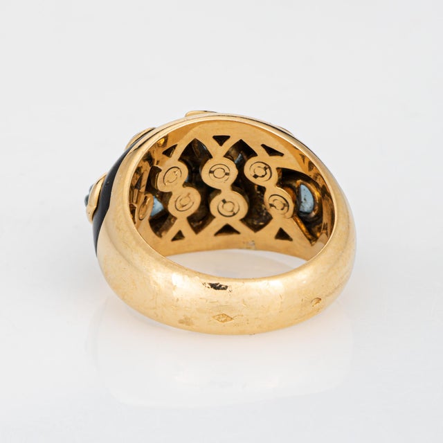 1990s 1991 Cartier Carved Aquamarine Diamond Ring Sz 6 Eu 52 Band 18k Gold Signed For Sale - Image 5 of 7