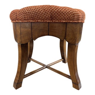 1930s Sturdy Art Deco Maple Footstool With Tufted Upholstery Top For Sale