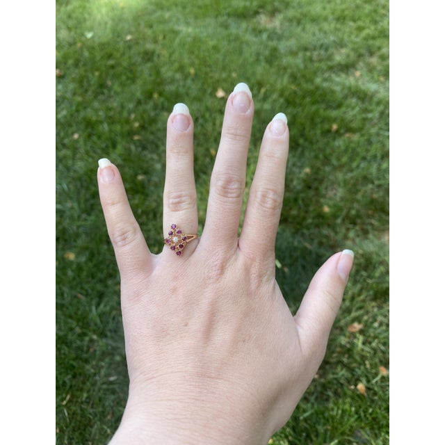 Stones: diamonds, 1 stone round brilliant cut 2.25 mm approximately .04 carat G-H color, SI2 clarity rubies, 8 stones...