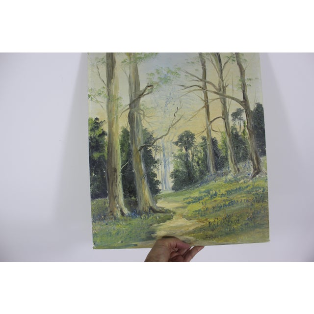 Vintage Landscape Oil Painting, Original Art, Signed by Artist Trees, Path, Rustic Unframed For Sale - Image 10 of 10