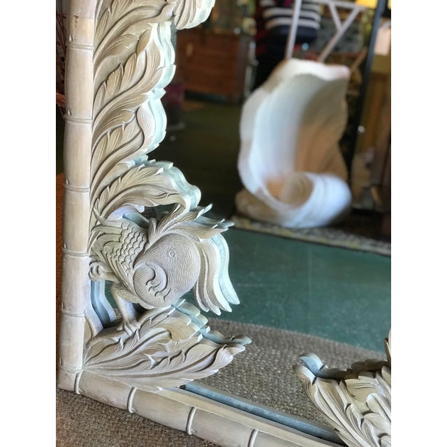 Vintage Coastal Regency Wood Carved Palm Leaf And Phoenix Bird