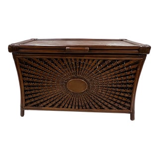 Bamboo and Woven Sunburst Design Rattan Coffee Table / Blanket Chest For Sale