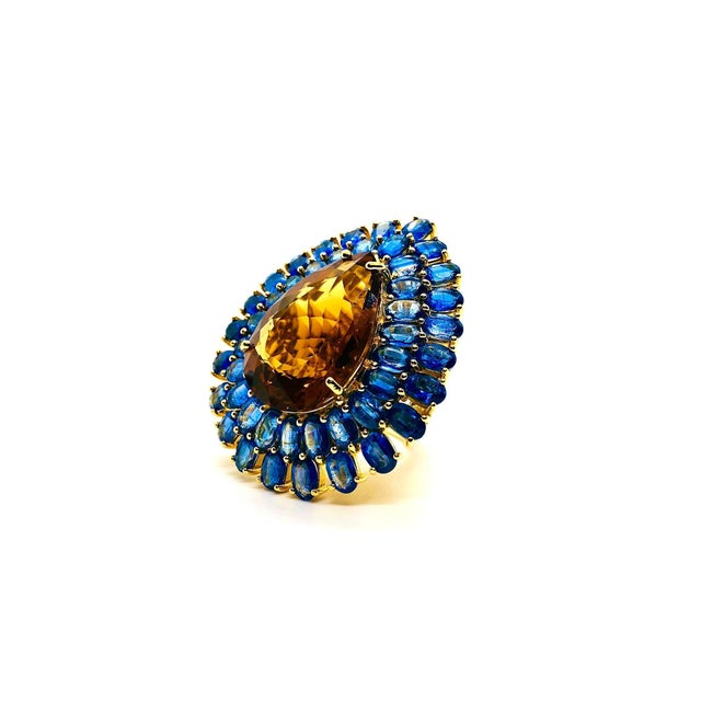 Late 20th Century Bochic “Orient” Vintage Kyanite and Citrine Ring Set In 18K White Gold & Silver For Sale - Image 5 of 13