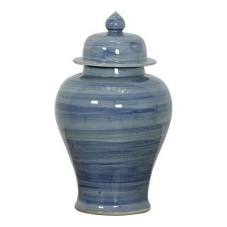 Mid-Century Vintage Blue Porcelain Temple Jar For Sale
