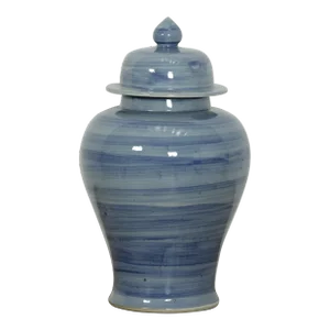 Mid-Century Vintage Blue Porcelain Temple Jar