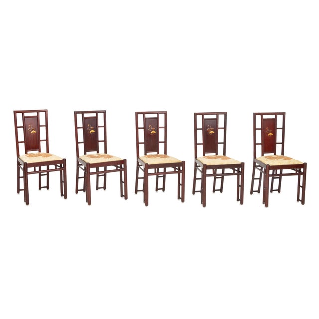 Brown Chinese Duck Motif Inlaid Dining Chairs, 5 For Sale - Image 8 of 8