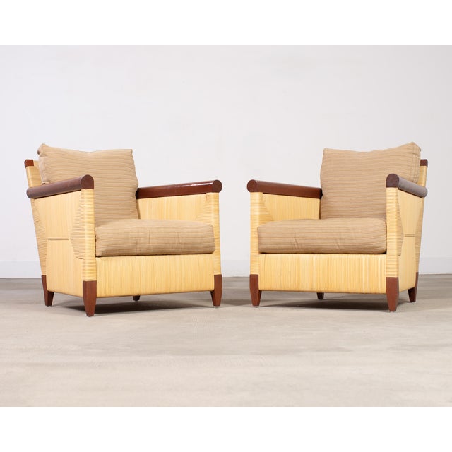 Donghia Pair John Hutton for Donghia Merbau Rattan Lounge Chairs For Sale - Image 4 of 18