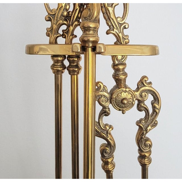 Italian Die-Cast Brass 5-Piece Fireplace Tool Set For Sale - Image 11 of 12
