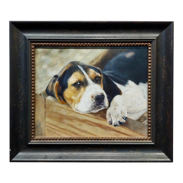 Anita Baarns - Cute Foxhound Puppy Relaxing -Oil Painting For Sale